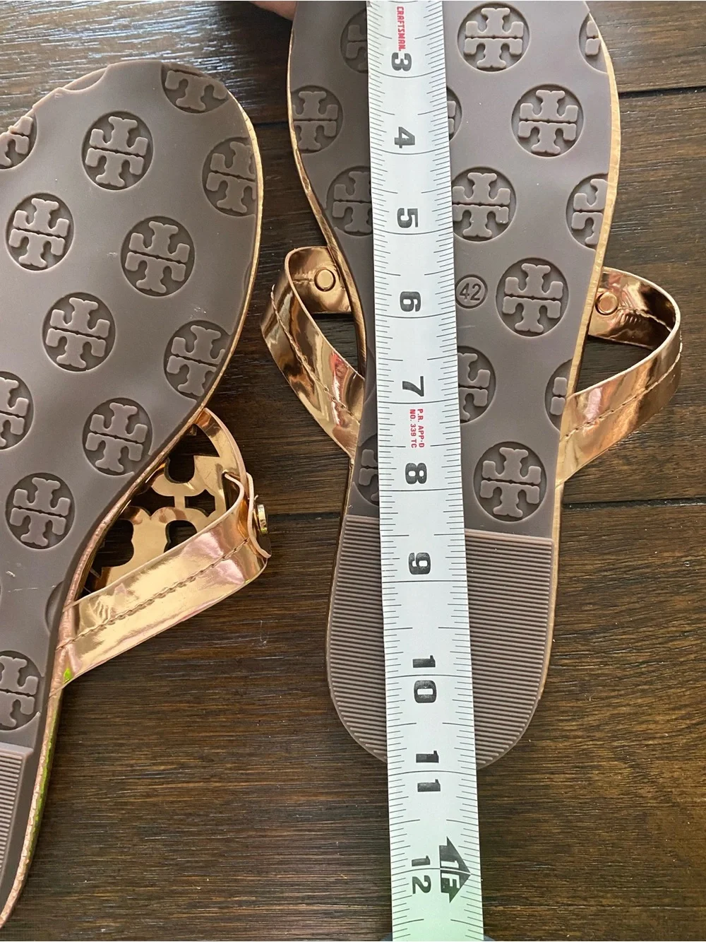 Tory Burch Metallic Rose Gold Logo Thong Sandals - Shiny Rose